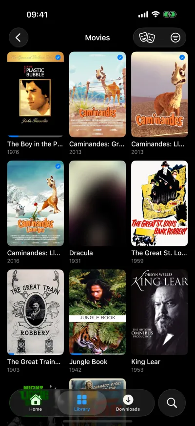 A grid of films on iPhone, sorted by name